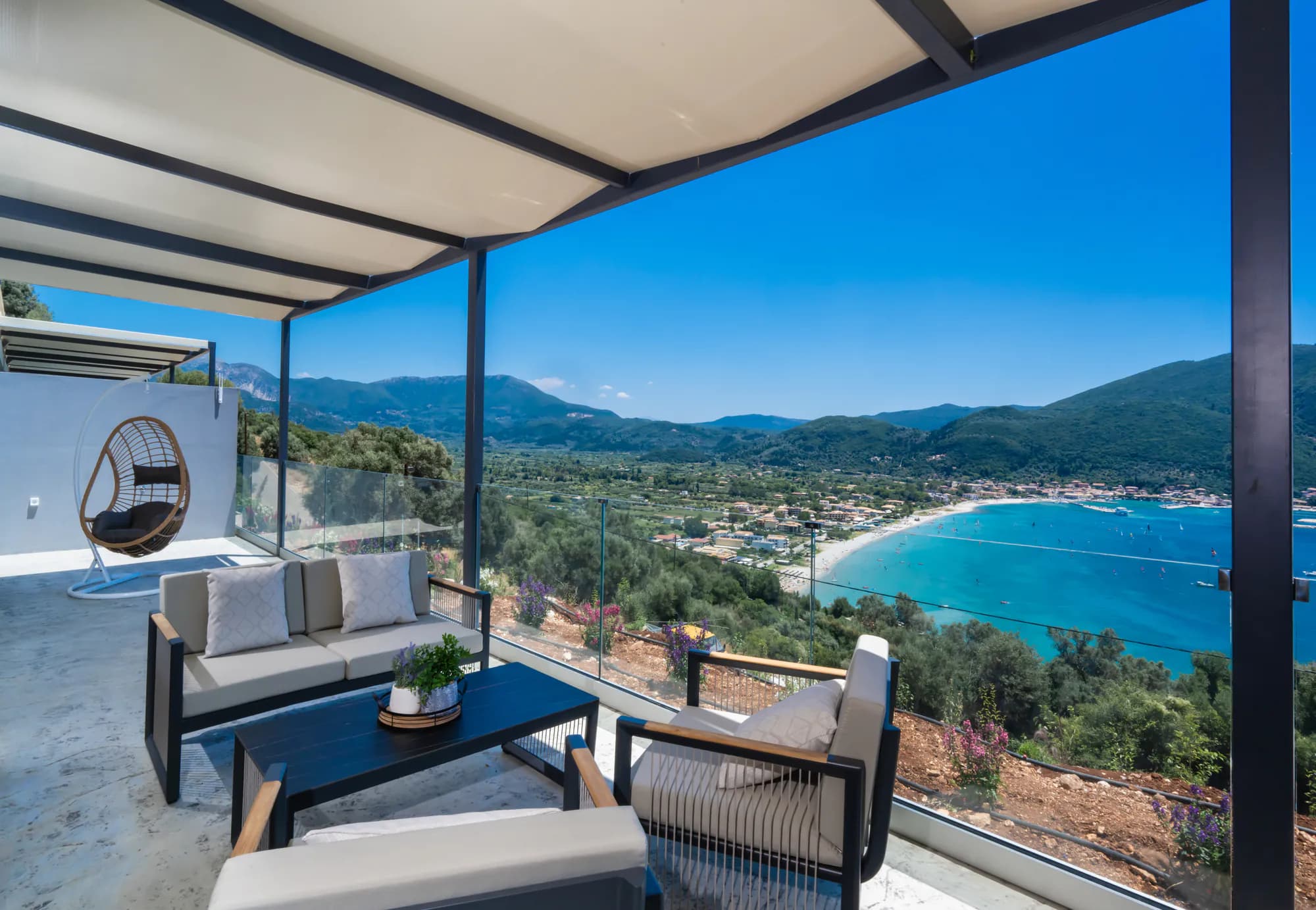 Outdoor terrace and lounge area at Azzura Villas Lefkada
